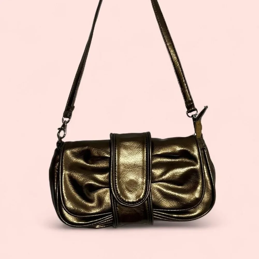 ✨ Y2K STATEMENT Bronze Metallic Ruched Shoulder Bag ✨ PERFECT CONDITION